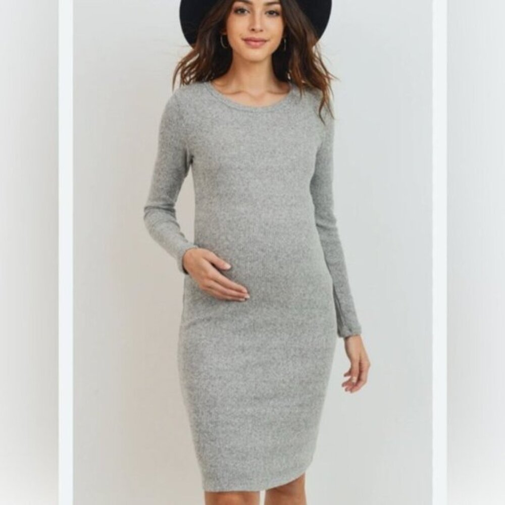 HELLO MIZ Two Knit Ribbed Maternity Dress with Long Sleeve Lightweight M NWT